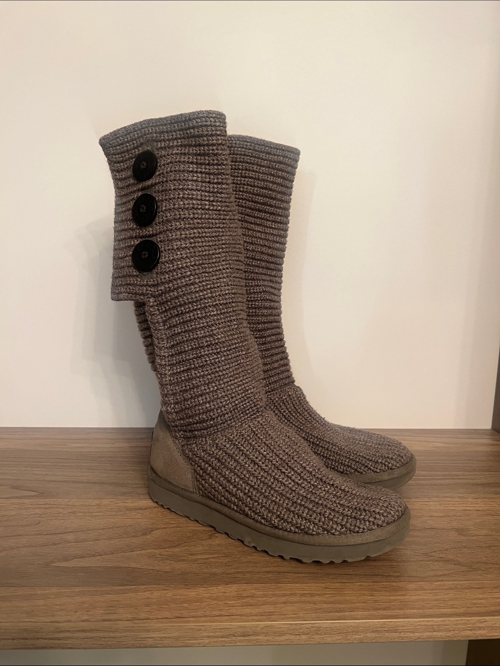 UGG Taupe Knit Boot with Button Detail